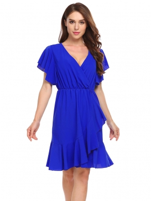 Royal Blue Short Sleeve Party Dresses