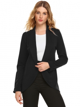

Black Shawl Collar Long Sleeve Open Front Solid Blazer, Multicolor