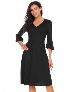 

Black 3"4 Flare Sleeve High Waist Swing Dress, Multicolor