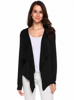 

Black Long Sleeve Asymmetrical Solid Open Front Cardigan, Multicolor