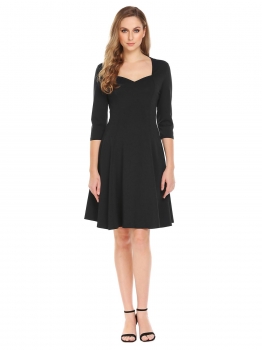 

Black Vintage Sweetheart Neck 3"4 Sleeve Party Swing Dress, Multicolor