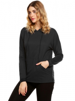 

Black Long Sleeve Solid Kangaroo Pocket Pullover Hoodie, Multicolor