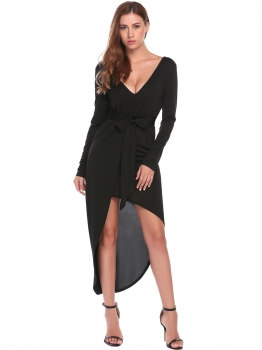 

Black Bohemian Long SleeveV Neck Asymmetrical Beach Dresses, Multicolor