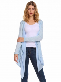 

Sky blue Long Sleeve Open Front Chiffon Patchwork Cardigan, Multicolor