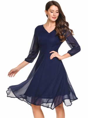3/4 Sleeve Chiffon Dress