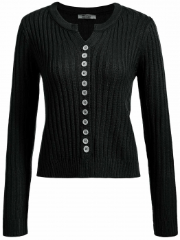 

Black Long Sleeve Solid Slim Notched Collar Soft Knit Sweater, Multicolor