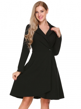 

Black Long Sleeve Solid One Button Dress, Multicolor