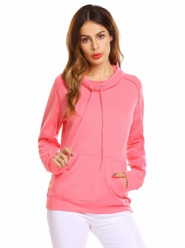 

Rose Pink Women Casual Long Sleeve Solid Pullover Pocket Hoodie, Multicolor
