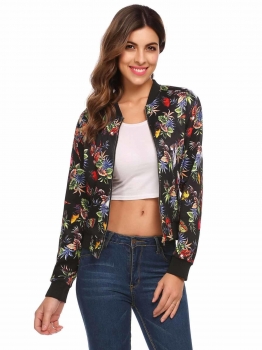 

Women Casual Stand Collar Long Sleeve Prints Thread Hem and Cuffs Jacket, Multicolor