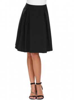 

Black High Waist Solid Back Zip Pleated Skirt, Multicolor