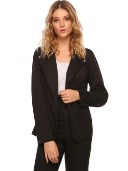 

Black Notch Lapel Long Sleeve Open Front Solid Casual Work Blazer Jacket With Botton, Multicolor