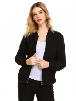 

Black Long Sleeve Pocket Solid Front Zipper Jackets, Multicolor
