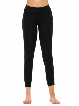

Black Elastic Waist Stretchy Solid Sport Slim Fit Leggings, Multicolor