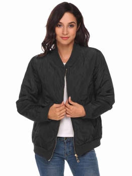

Black Lightweight Long Sleeve Zip Up Quilted Bomber Jacket, Multicolor