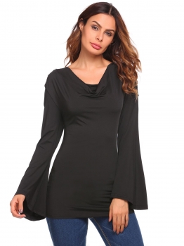 

Black Bell Sleeve Cowl Neck Solid Cold Shoulder Tops, Multicolor