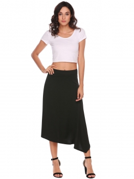 

Black Asymmetrical Hem Back Zipper Solid Skirts, Multicolor