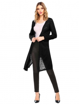 

Black Long Sleeve Crochet Lace Patchwork Open Front Irregular Knit Cardigan, Multicolor