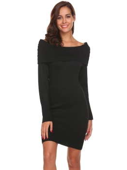 

Black Women Casual Off Shoulder Long Sleeve Slim Bodycon Knitted Tunic Sweaters, Multicolor