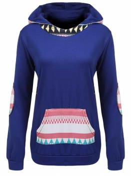

Navy blue Long Sleeve Patchwork Pullover Hooded Hoodie With Pockets, Multicolor