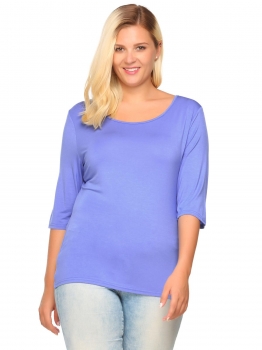 

Blue Plus Size Round Collar 3"4 Sleeve Solid Slim Fit Casual Tops, Multicolor