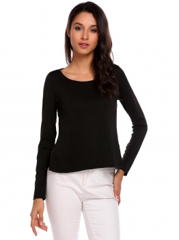 

Black Women Fashion O-Neck Long Sleeve Lace Patchwork T-Shirt, Multicolor