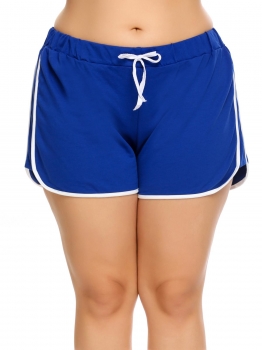 

Blue Plus Size Elastic Waist Patchwork Drawstring Shorts, Multicolor