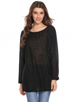 

Black Solid Batwing Sleeve Back Cross Loose Tops, Multicolor