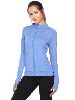 

Blue Stand Collar Long Sleeve Zipper Fitness Coats, Multicolor