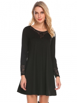 

Women Long Sleeve Lace Patchwork Casual Loose T-Shirt Tunic Dress, Multicolor