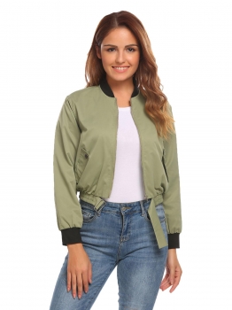 

Army green Baseball Collar Long Sleeve Solid Lightweight Zipper Bomber Jackets, Multicolor