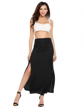 

Black High Waist Solid High Split Maxi Skirt, Multicolor