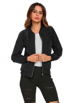 

Black Women Casual Stand Collar Long Sleeve Regular Fit Thread Hem and Cuffs Basic Jacket Outwear, Multicolor