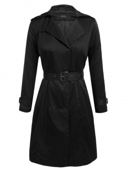 

Black Women Casual Hooded Long Sleeve Solid Heritage Trench Coat, Multicolor