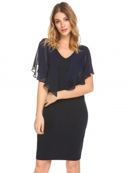

Dark blue V-Neck Ruffles Sleeve Patchwork Bodycon Pencil Going Out Dress, Multicolor