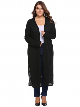 

Black Long Sleeve Solid Open Front Knit Casual Cardigan, Multicolor