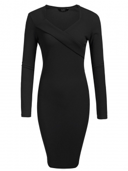 

Black Women Fashion V-Neck Long Sleeve Solid Bodycon Slim Pencil Dress, Multicolor