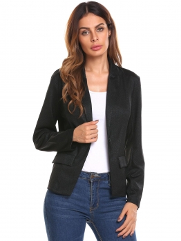 

Black Women Casual Single Button Slim Fit Long Sleeve Bright Silk Blazer, Multicolor