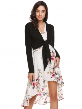

Black V-Neck Long Sleeve Solid Short Cardigan Jackets, Multicolor