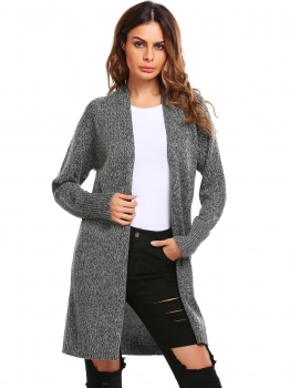

Gray Long Sleeve Solid Open Front Cardigan, Multicolor
