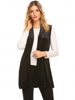 

Black Women Casual Faux Suede V-Neck Sleeveless Solid Button Vest, Multicolor