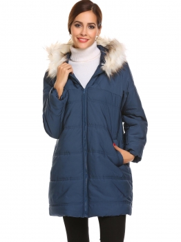 

Navy blue Women Hooded Long Sleeve Solid Full Zipper Up Loose Down Jacket With Pocket, Multicolor