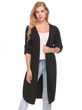 

Black Women Casual Solid Long Sleeve Open Front Side Slit Cardigan, Multicolor