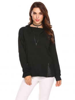 

Black Women Batwing Sleeve Half Zip Casual Loose Pullover Hoodie, Multicolor