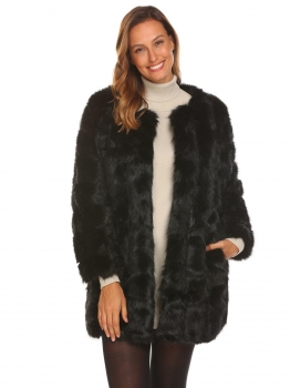 

Black Women Casual Long Faux Fur Coat Sleeve Outerwear Warm Solid Color, Multicolor