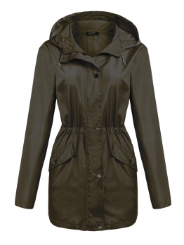

Army green Hooded Long Sleeve Rain Jacket Raincoat, Multicolor