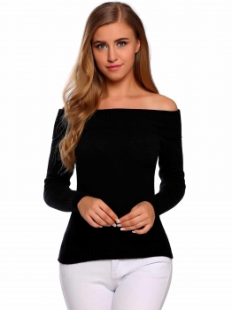 

Black Long Sleeve Elastic Solid Slim Pullover Sweaters, Multicolor