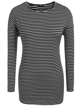 

Black Plus Size Casual O-Neck Long Sleeve Striped Long Tops, Multicolor