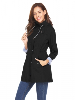 

Black Women Casual Hooded Long Sleeve Zipper Lightweight Raincoat Waterproof Jacket, Multicolor