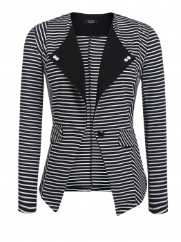 

White Women Lapel One Button Striped Contrast Color Slim Fit Casual Office Blazer, Multicolor