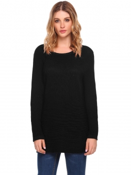 

Black Women Casual Bat Wing Sleeve O Neck Solid Loose Fit Pullovers Sweaters, Multicolor